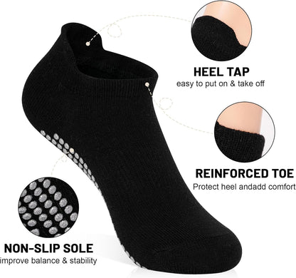 SkiBeaut Grips Non Slip Socks for Women, 4 Pairs Yoga Pilates Anti Skid Woman Hospital Gripper Socks (5-12)
