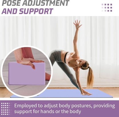 Yoga Blocks 2 Pack 3x6x9IN Foam Block Supportive Latex-Free with Stretch Band, Non-Slip Exercise Blocks for Pilates, Meditation, Balance, Stretching and Deep Poses