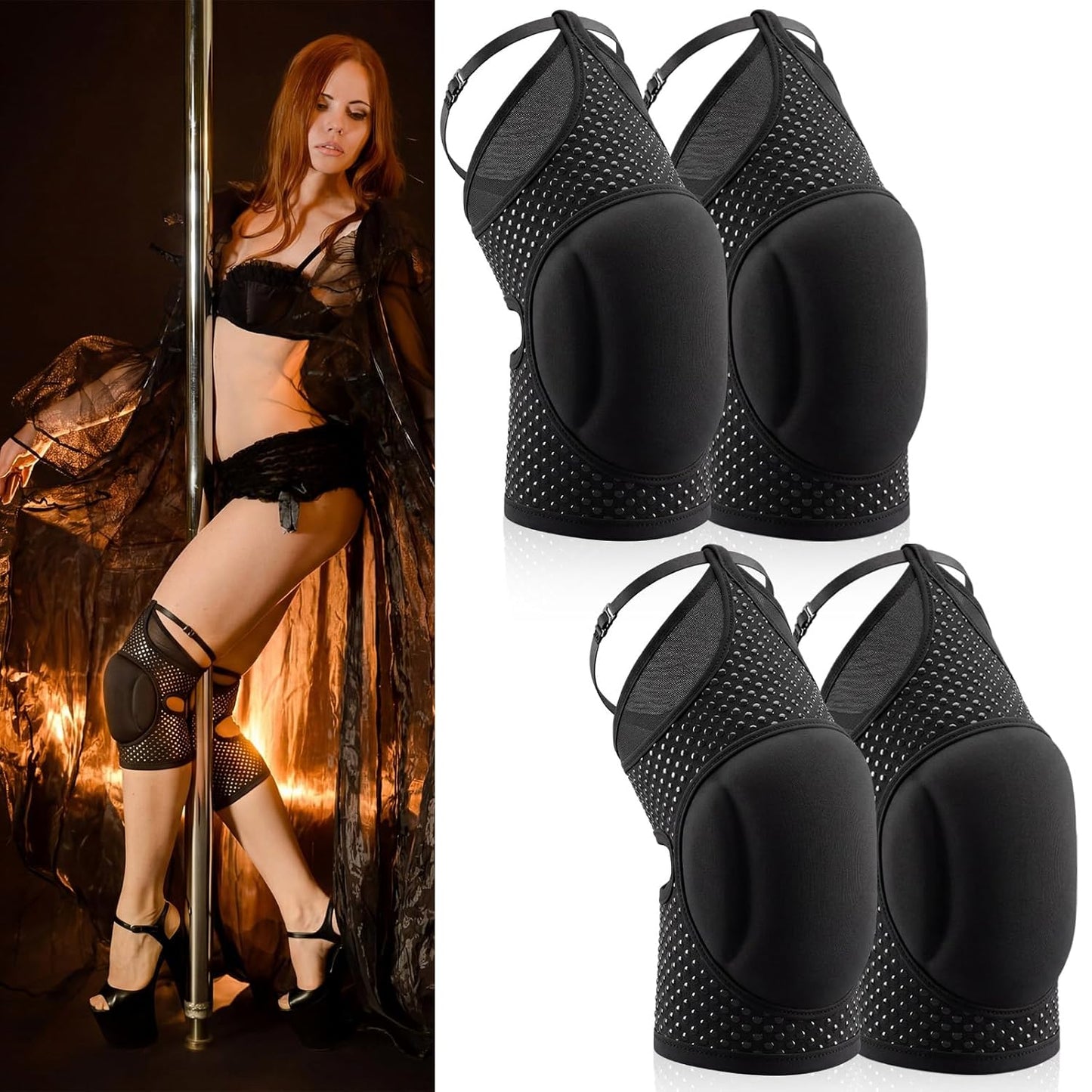 Seenelling 2 Pairs Medium Pole Dance Knee Pads for Women Protective Non-slip Knee Pads for Ballet Modern Floor Dance and Indoor Sports Yoga Volleyball Figure Skating