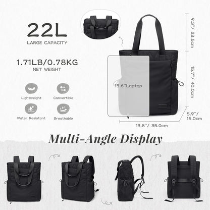 GOLF SUPAGS 3-in-1 Laptop Tote Backpack for Women 15.6" Quilted Work Gym Bag with Hidden Yoga Mat Carrier for Travel Leisure (Gravel Brown & Beige)