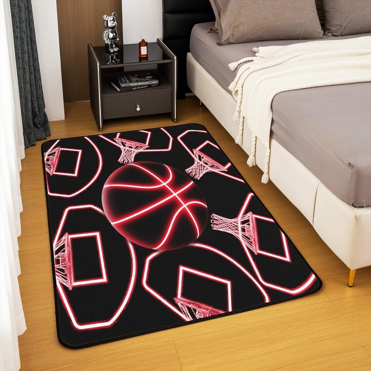 jejeloiu Basketball Living Room Rugs for Bedroom 5x7 Kids Gaming Sports Decor Carpet for Boys Girls Teens Ball Games Area Rug Soft Gift for Basketball Lover Grey and Black Room Decor