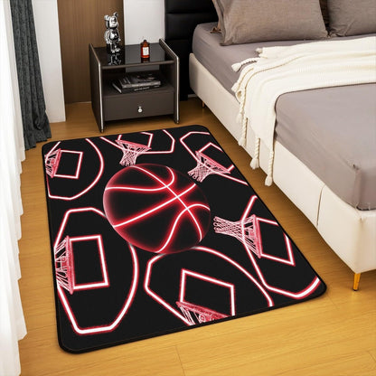 jejeloiu Basketball Living Room Rugs for Bedroom 5x7 Kids Gaming Sports Decor Carpet for Boys Girls Teens Ball Games Area Rug Soft Gift for Basketball Lover Grey and Black Room Decor