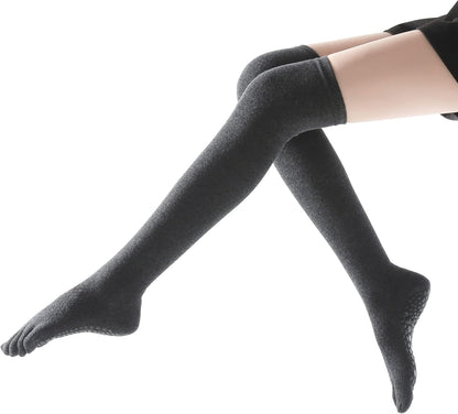 Verdancy Yoga Pilates Toe Socks - Toeless With Grips for Women, Non-Slip Cushioned Over Knee Thigh High