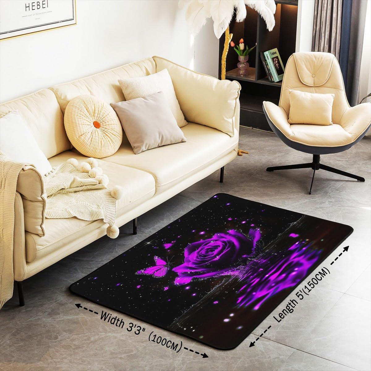 Feelyou Floral Rose Indoor Floor Mat Set,Romantic Blue Rose Rugs for Living Room Bedroom Area Rug 3x5,Boys Girls,Botanical Flower Rose Accent Rug Doormats Floor Mat for All Season