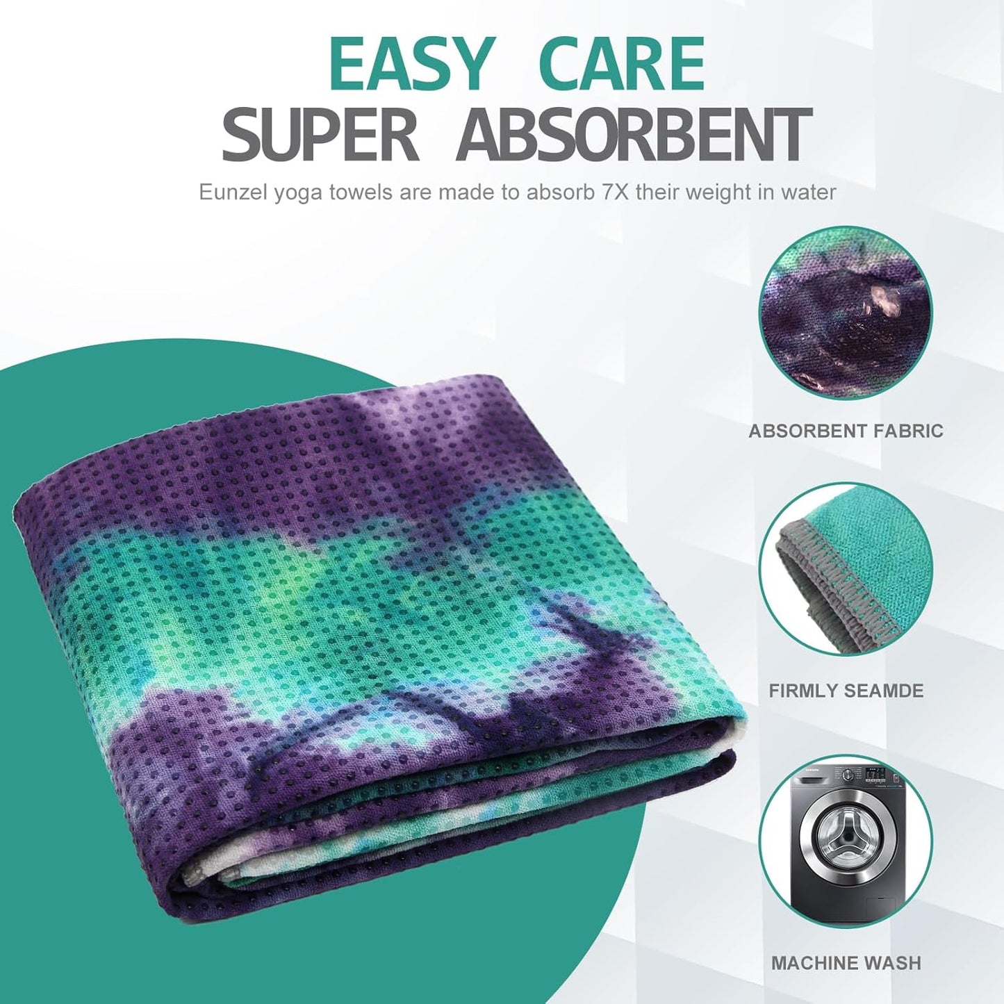 Eunzel Yoga Towel,Hot Yoga Mat Towel with Grip Dots Sweat Absorbent Non-Slip for Hot Yoga, Pilates and Workout 24" x72", Purple & Blue
