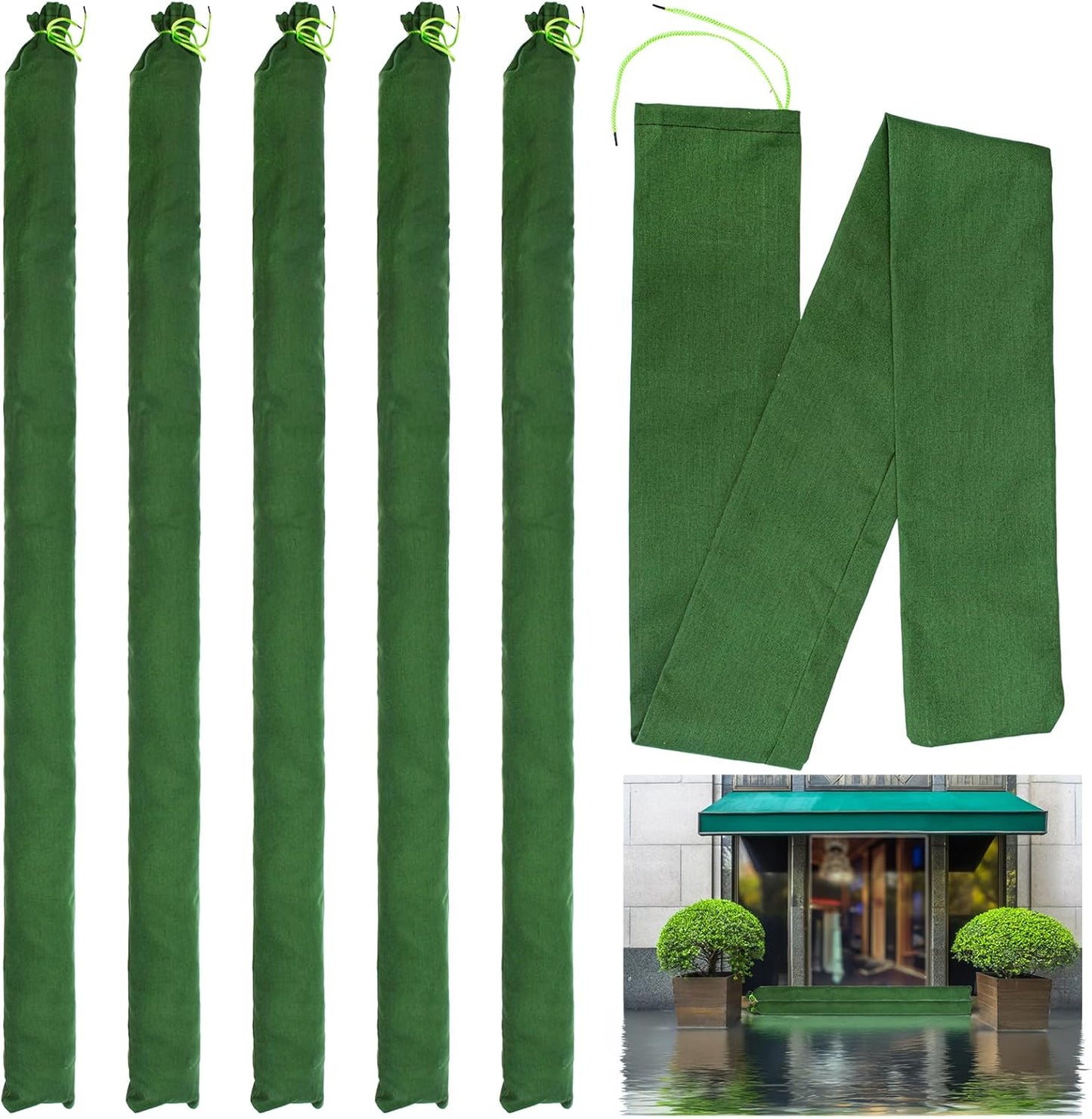 Yopay 6 Pack Long Canvas Sandbags for Flood Protection, 5.7 Feet x 5.7" Reusable Water Barrier Bags, Heavy-Duty Emergency Rain Wind Sand Bags for Flooding, Storm, Home, Garden, Door, Window