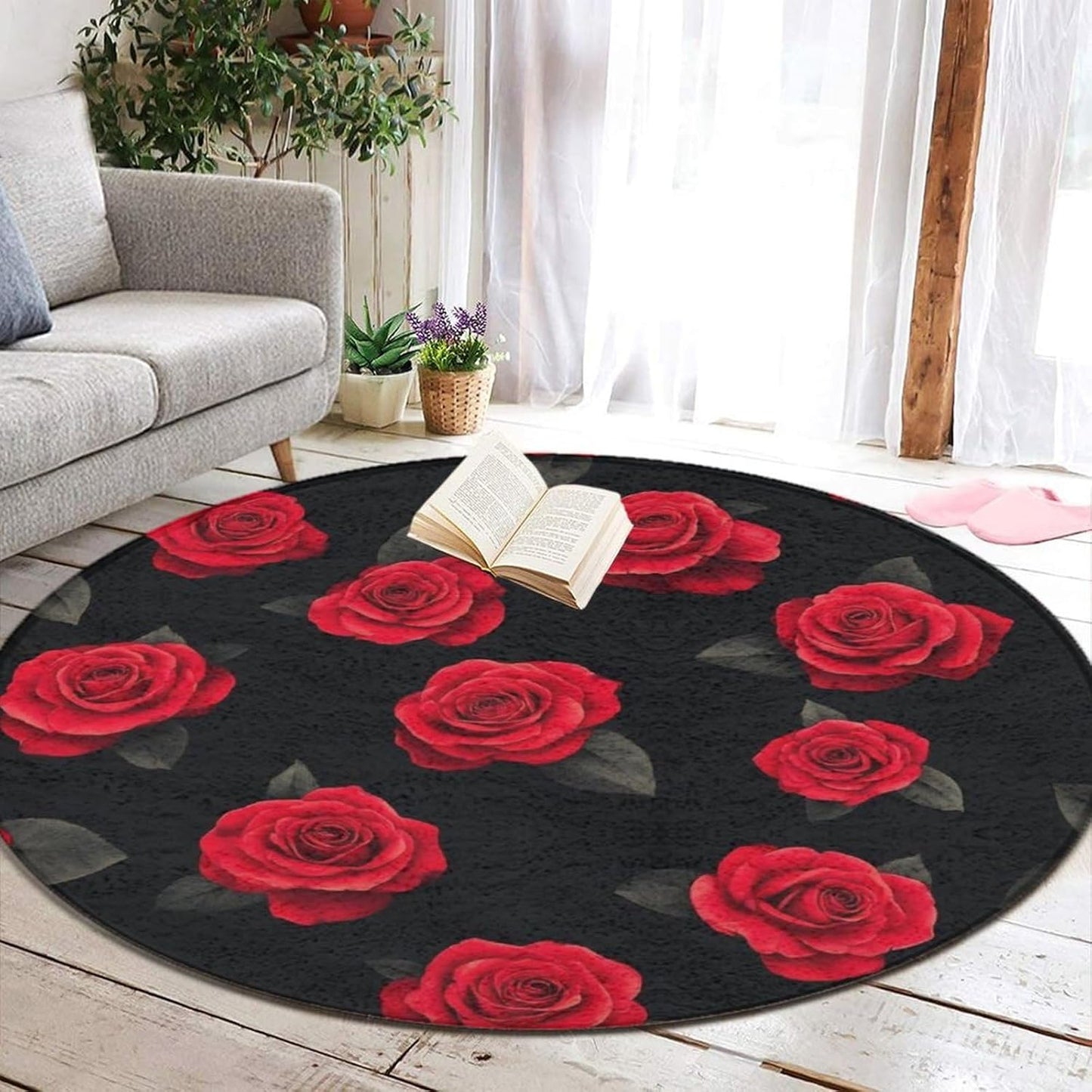Large Home Decor Mat, Soft Round Yoga Carpet, Non Slip Machine Washable Home Office Circle Rug Gothic Witchy Sun Moon Mushroom Moth
