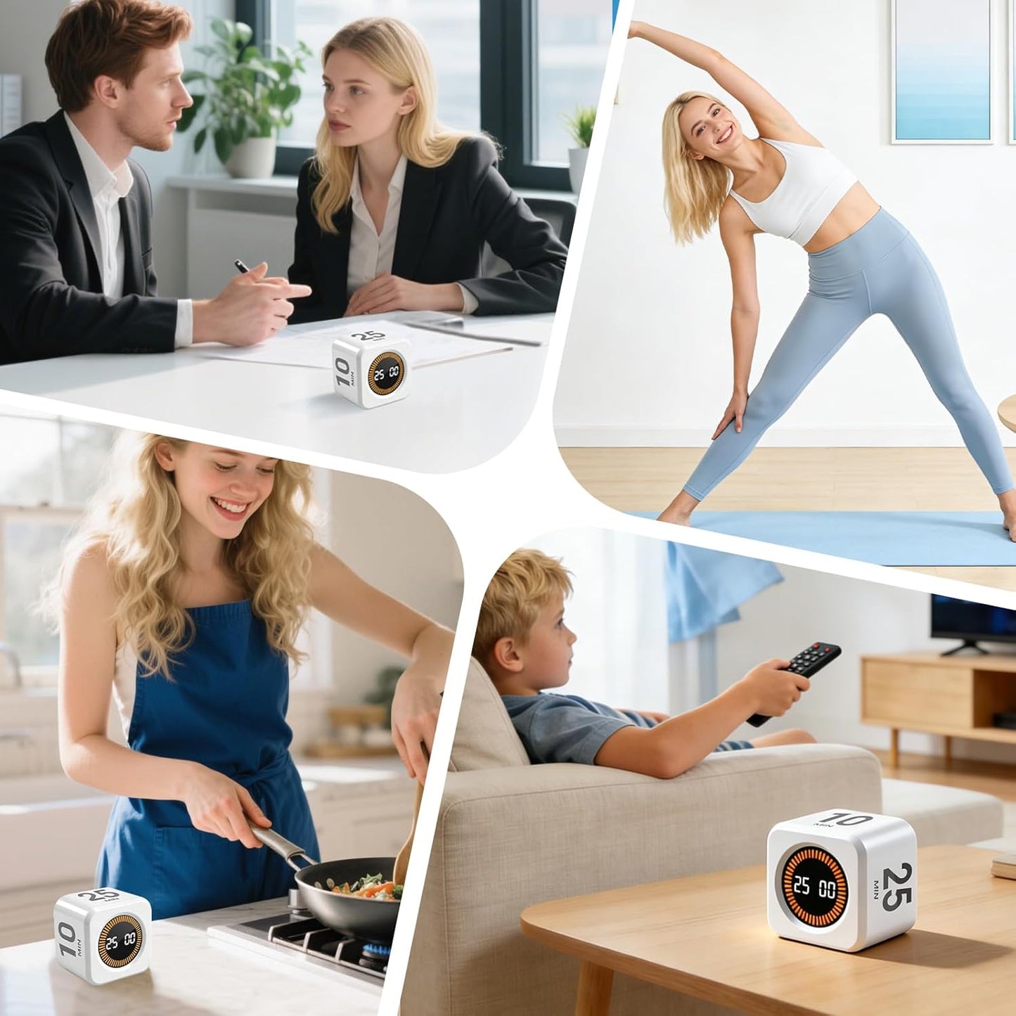 Pomodoro Timer Cube for Productivity — 5/25/10/50 Minutes Preset, Digital Gravity Sensor Desk Visual Timer for ADHD, Silent Mode, Ideal for Office, Study, Kitchen & Kids