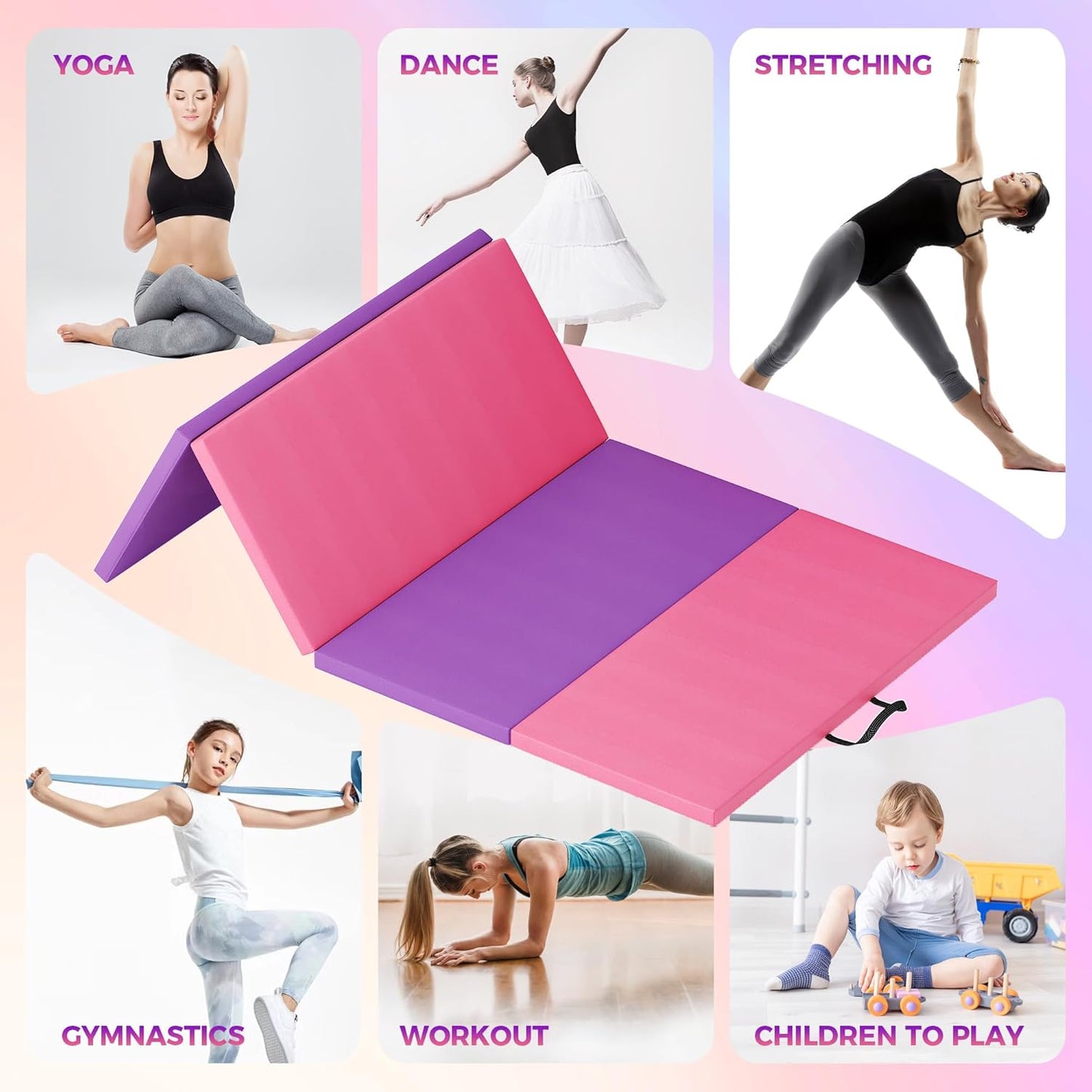Folding Gymnastics Mat, Exercise Mats, Gymnastics Tumbling Mats, Thick Portable Home Gym Floor Pad for Yoga, Pilates, Aerobics & Martial Arts Training