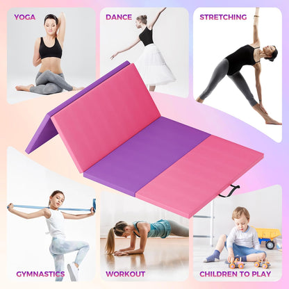 Folding Gymnastics Mat, Exercise Mats, Gymnastics Tumbling Mats, Thick Portable Home Gym Floor Pad for Yoga, Pilates, Aerobics & Martial Arts Training