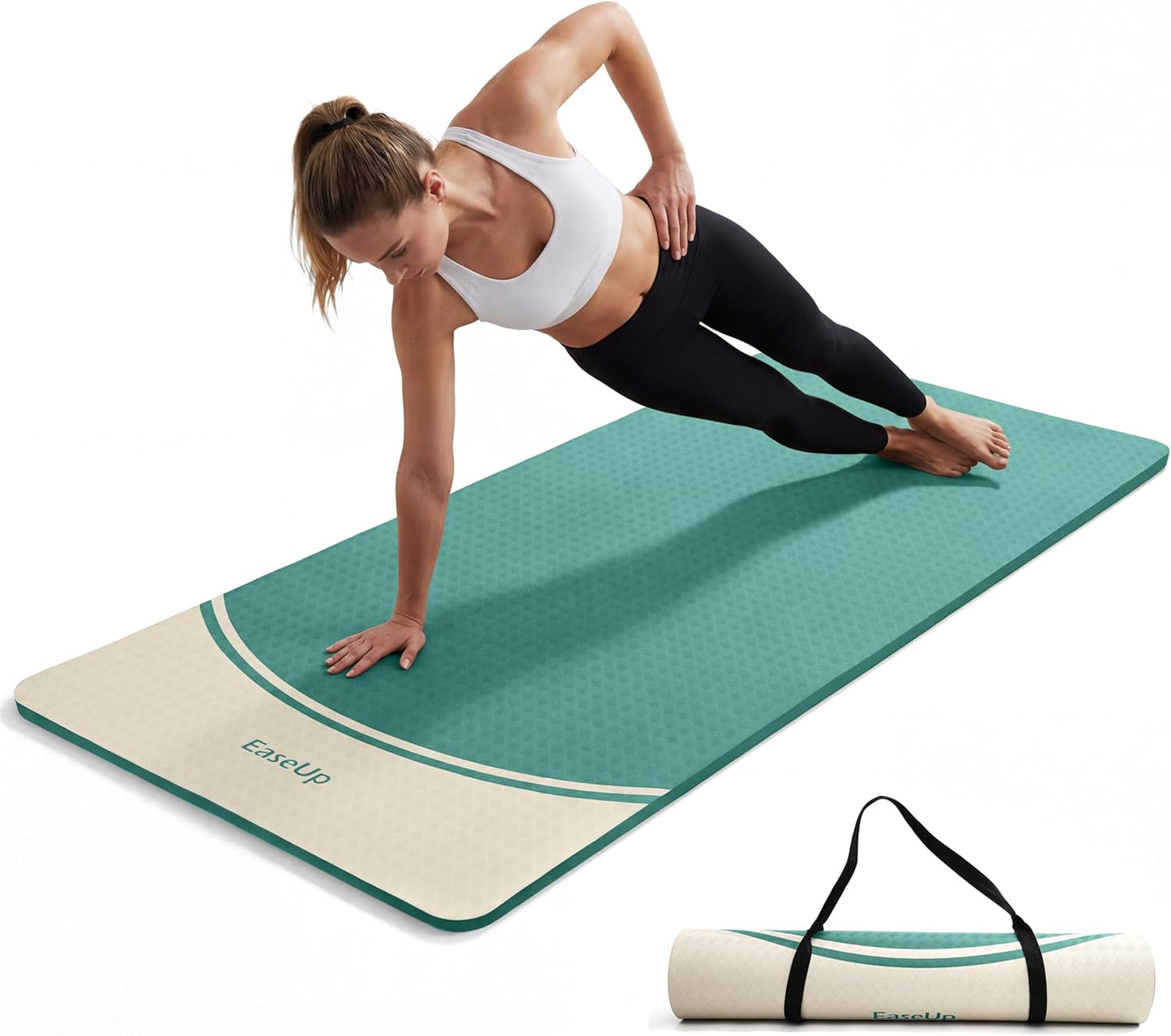 EaseUp Extra Thick Yoga Mat -2/5 inch (10MM), 72.8x31.5" Extra Long-Wide, Professional TPE Non-slip yoga mats for Yoga,Exercise, Workout,Pilates and Fitness, with strap