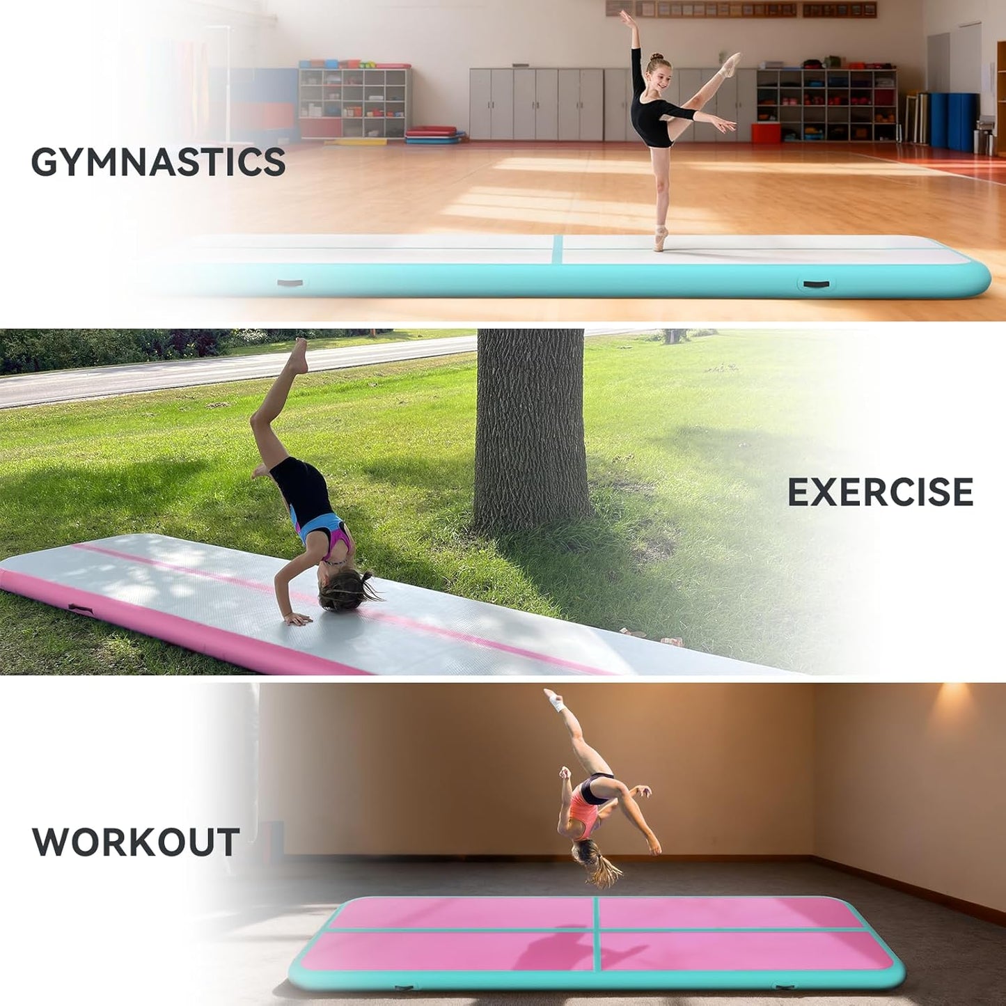 Inflatable Air Gymnastics Tumbling Mat 6ft 10ft 13ft 16ft 20ft, Air Tumble Track Mat 4/8 inches Thickness with Electric Air Pump for Home Use Training Cheerleading Yoga Water Beach Park