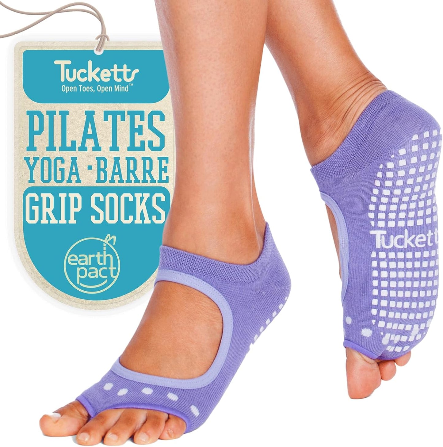 Tucketts Allegro Toeless Pilates Socks with Grips for Women, Non-Slip Open-Toe Grip Socks, Yoga, Barre, Dance, Reformer, Home