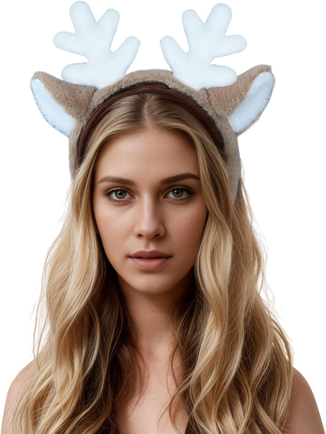 IPENNY 2 Pcs Womens Plush Animal Ears & Horns Headband Halloween Costume Hairbands Cartoon Headbands for Cosplay Makeup, Yoga