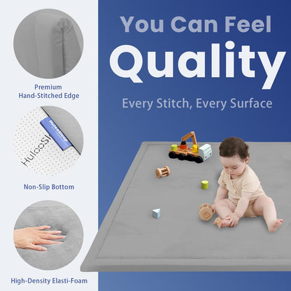 Baby Play Mat for Floor,1.3" Thick Memory Foam Tummy Time Mat,Soft Coral Velvet Nursery Rug,Large Non Slip for Crawling,Toddlers,Infants,Kids,Yoga & Tatami Style for Living Room(Dark Gray)