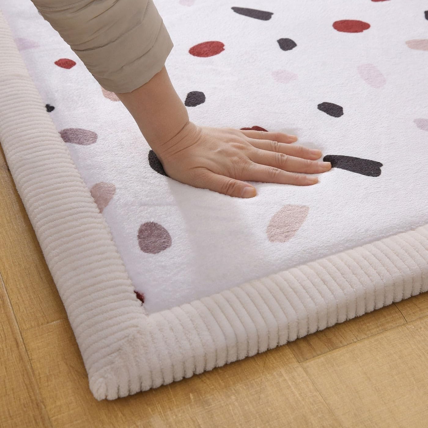 Hakuna Matte CloudSoft Mat for Floor 60" x 80" Beige – Coral Velvet Memory Foam Rug – Non-Slip, Water-Resistant