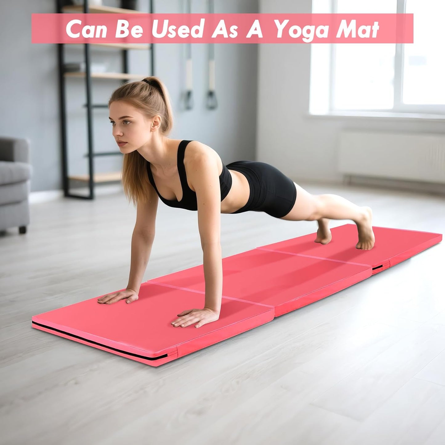 6ft x 2ft Folding Gymnastics Mat - 2-Inch Thick High Density Foam Yoga Mat, Non-Slip Gym Floor Mat for Home Workouts, Pilates & Stretching, Waterproof Oil-Proof Portable Exercise Mat.