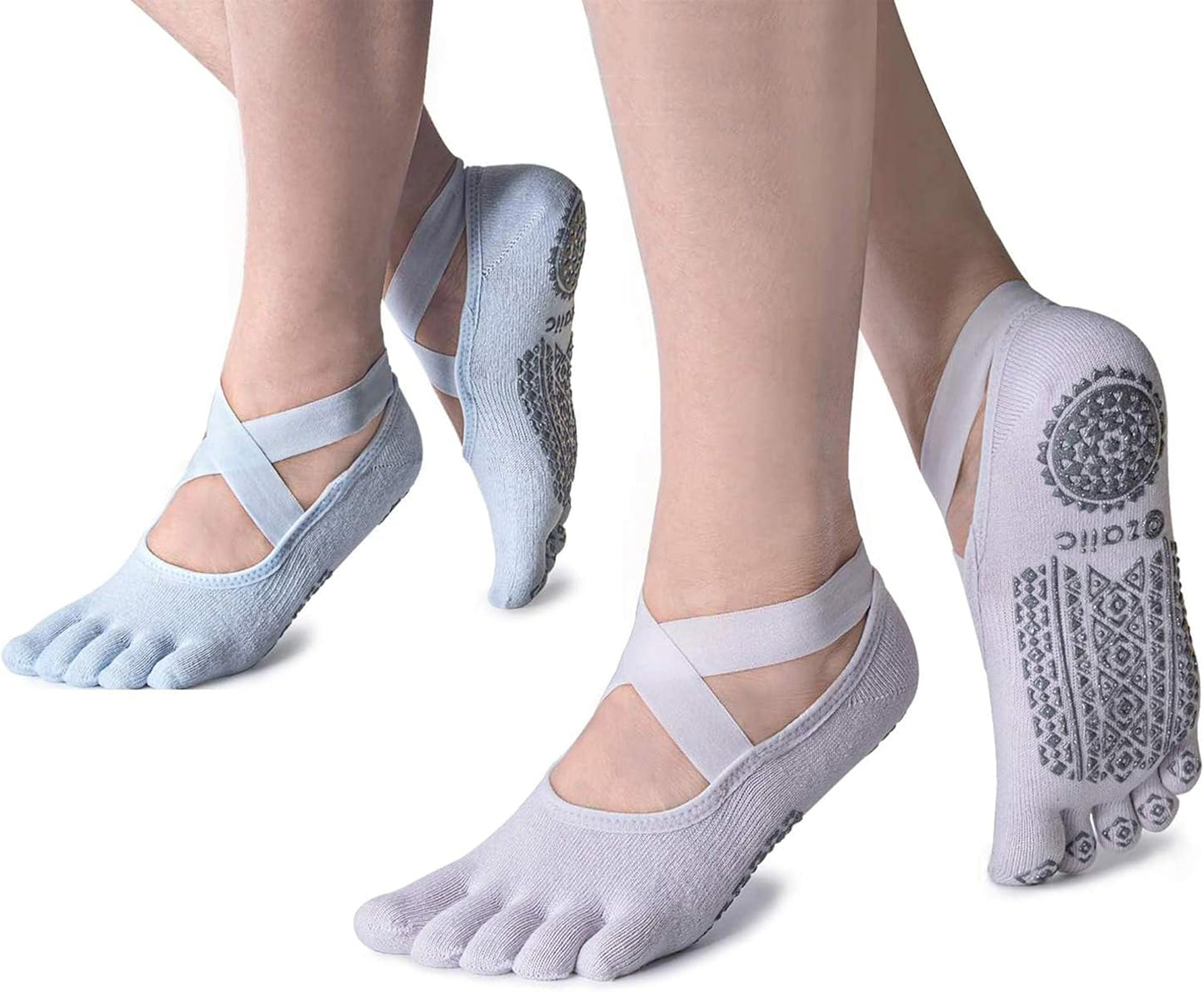 Ozaiic Yoga Socks for Women with Grips, Non-Slip Five Toe Socks for Pilates, Barre, Ballet, Fitness