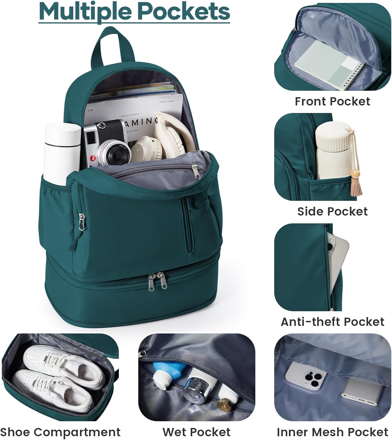 Gym Backpack for Women Men, Dance Backpacks With Shoe Compartment, Sports Back pack For Yoga Fitness Beach Hiking Sports(Green)
