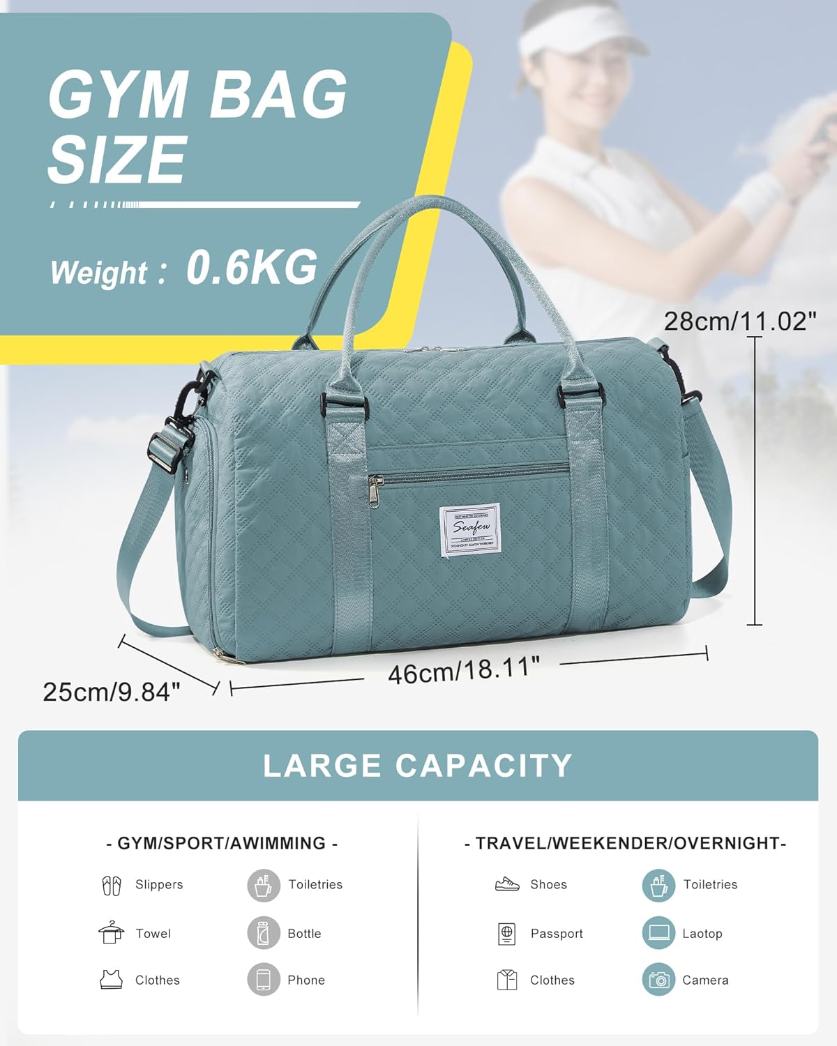 Gym Bag Womens Mens with Shoes Compartment and Wet Pocket Travel Duffel Bag for Women for Plane Sport Gym Tote Bags Swimming Yoga Waterproof Weekend Overnight Carry on Bag Hospital Holdalls - Colors A