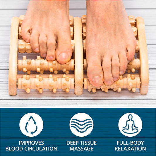TheraFlow Foot Roller for Plantar Fasciitis Relief and Neuropathy Pain Relief for Feet - Wooden Foot Massager Roller Acupressure Tool with Reflexology Chart - Mom Gifts for Women and Men