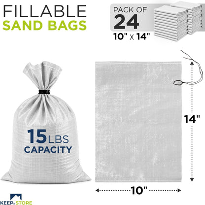 Heavy Duty Sand Bags Pack of 3, White Empty Sandbags with Built-In Ties, Woven Polypropylene UV Protection 1600 Hours, Fillable Sand Bags for Flood Control, Weight, 10x14 inches, 15 Pounds Volume