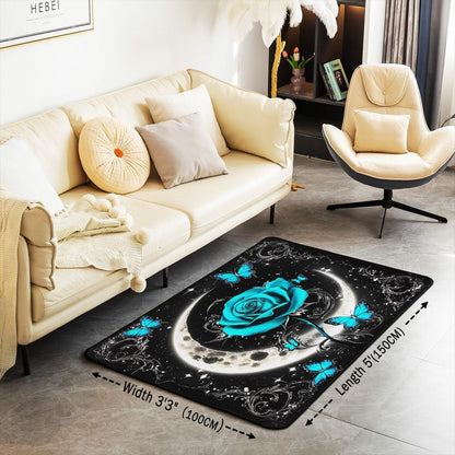 Feelyou Floral Rose Indoor Floor Mat Set,Romantic Blue Rose Rugs for Living Room Bedroom Area Rug 3x5,Boys Girls,Botanical Flower Rose Accent Rug Doormats Floor Mat for All Season