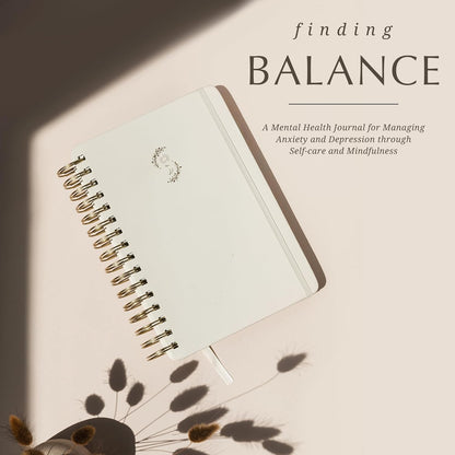 FINDING BALANCE Mental Health Journal – 6-Month Daily Journal with Prompts for Mindfulness, Self-Care & Healing – Anxiety & Depression Relief – Beige Spiral