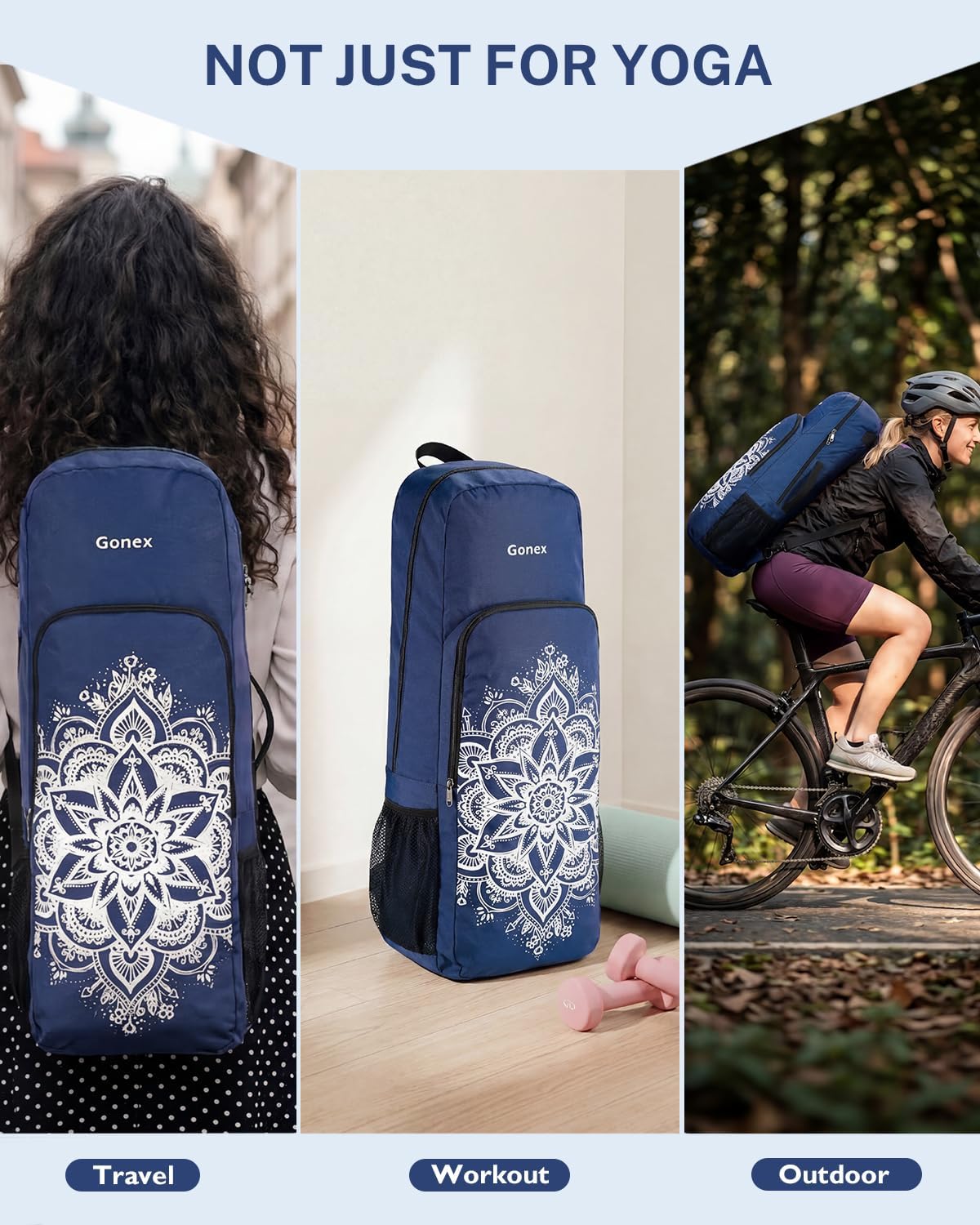 Gonex Yoga Mat Bag, 2 Carry Ways Yoga Backpack with Wet Compartment Metal Zippers for Women Men, Large Capacity Yoga Mat Carrier for Yoga, Gym, Travel