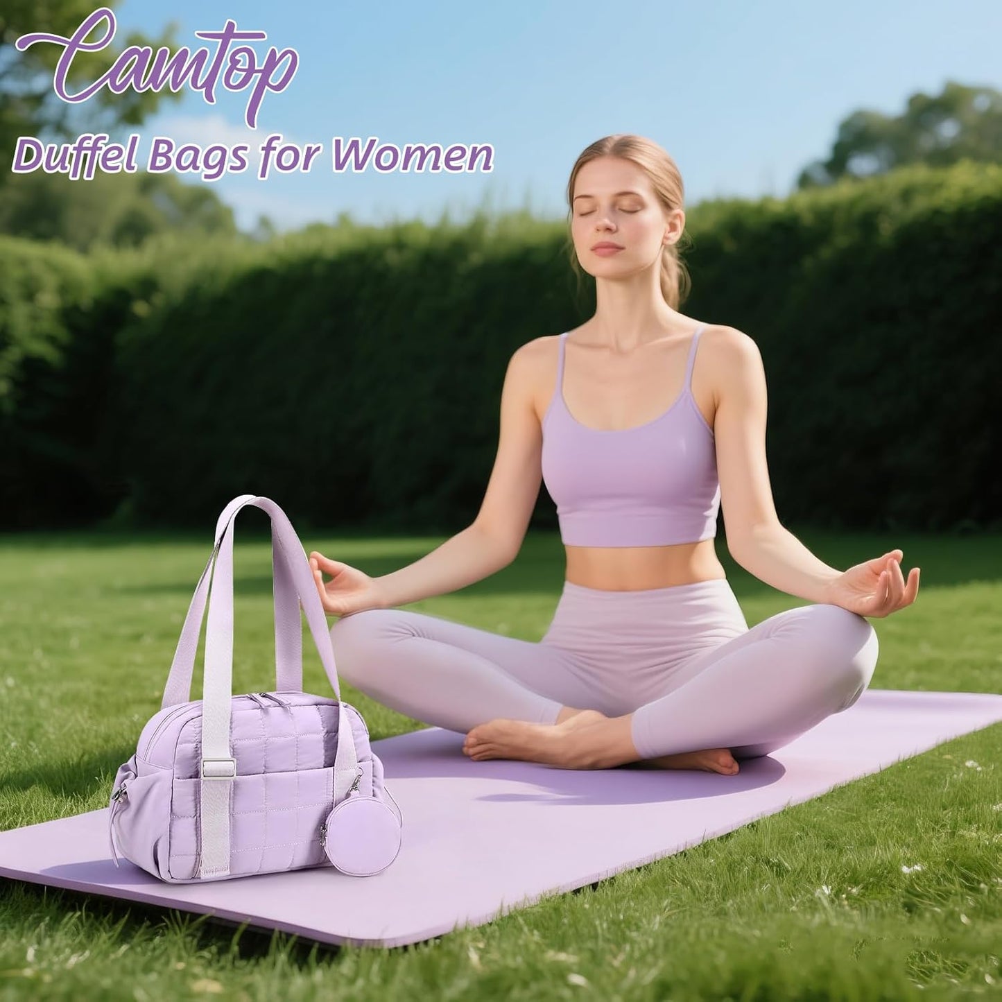 CAMTOP Mini Gym Bag for Women, Small Gym Tote Bag Puffy Quilted Sports Duffel Bag with Wet Compartment and Coin Purse Duffel Bags Dance Yoga Workout Bag for Gifts (All Black, Mini-12.6")