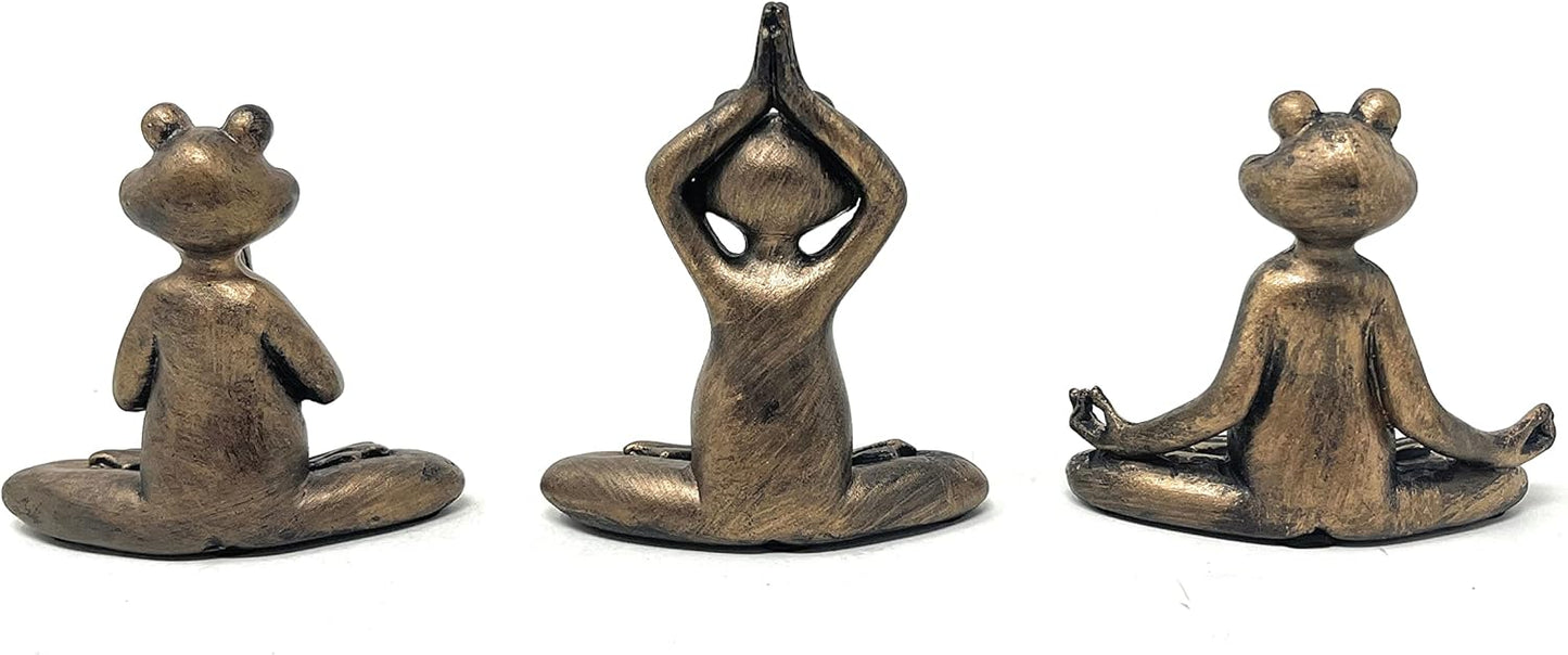 Nature's Mark 3" H Mini Yoga Frog Resin Statue Figurine Set of 3 Home Decorative Accent Décor