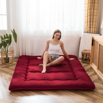 MAXYOYO Bohemian Retro Mattress Boho Floral Japanese Futon Mattress Tatami Floor Mat Foldable Portable Camping, Sleeping Pad, Lounger Couch Bed Full Size