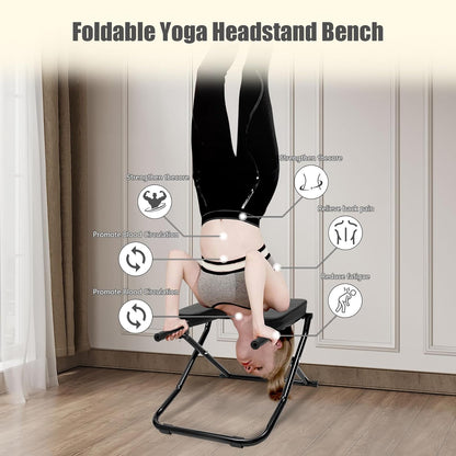 Foldable Yoga Headstand Bench, 330.7 LBS Capacity Multi-Functional Yoga Inversion Chair Feet Up Trainer Headstand Stool for Home Workout&Fitness&Gym