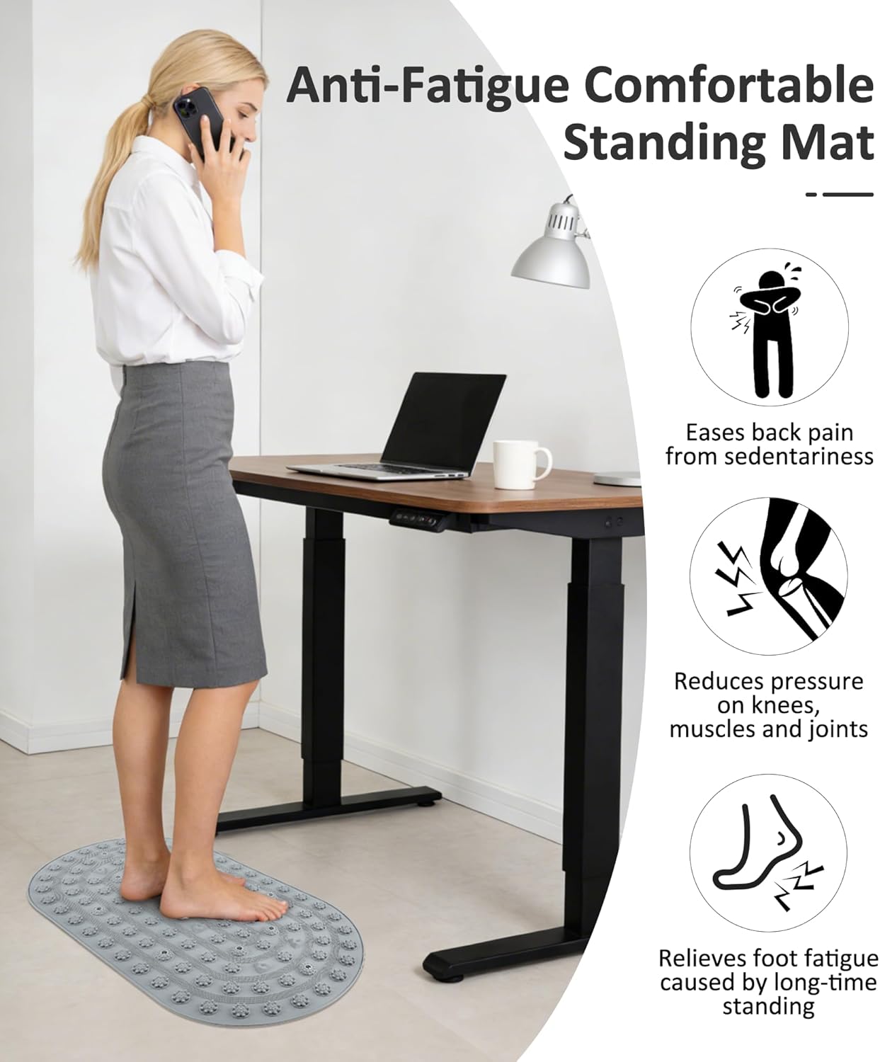 Acupressure Foot Massage Mat - Portable Foldable Foot Massager Mat for Bathroom, Yoga, Outdoor Games, Office Standing Desk Pad, Relieve Foot Pain, Anti-Slip, 30 x 18 inch (Grey)