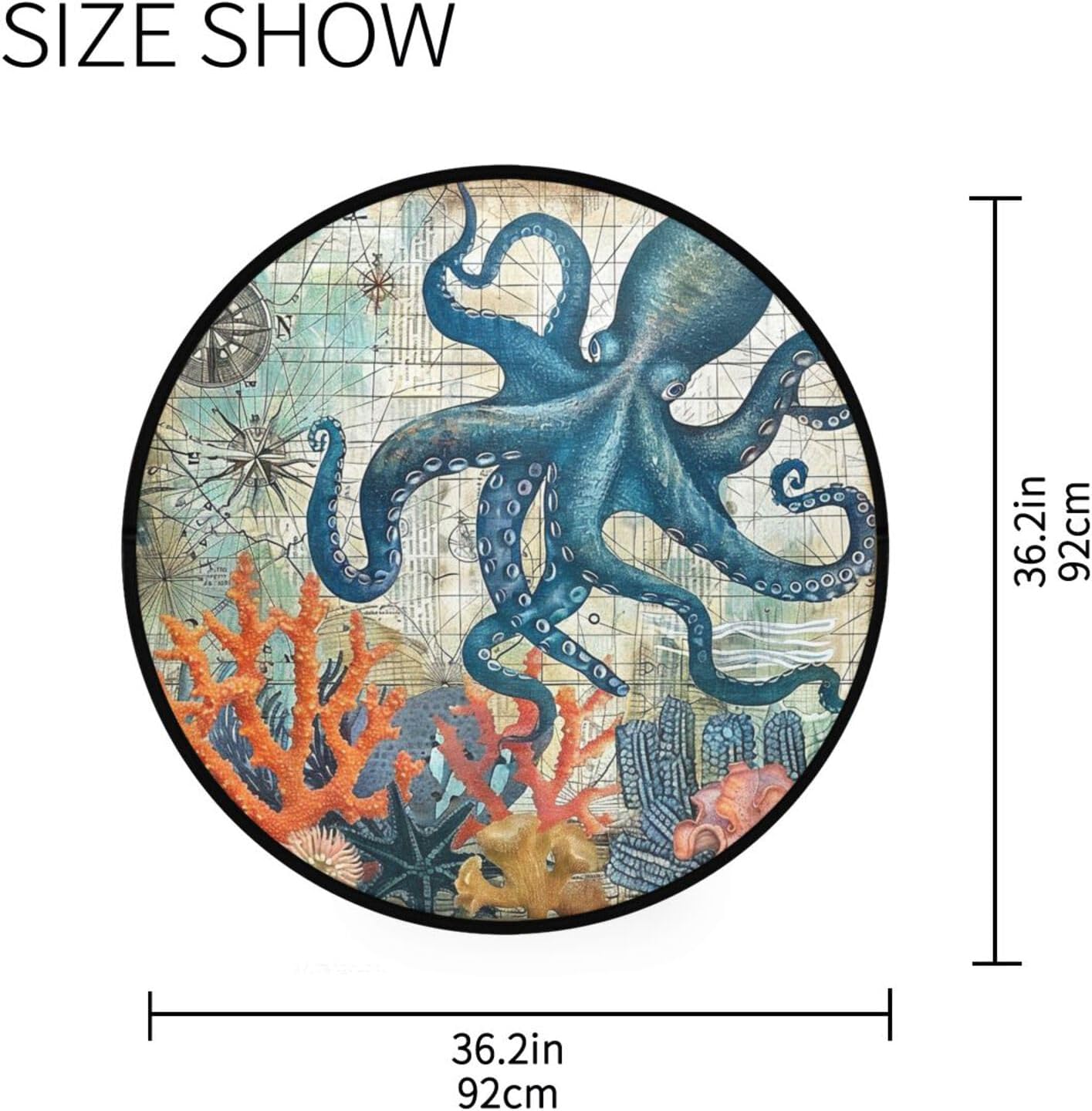 Vdsrup Ocean Sea Horse Doormat Nautical Seahorse Starfish Round Floor Mat Non Slip Carpet Yoga Mat Rug for Entryway Living Room Bedroom Home Decor 3'