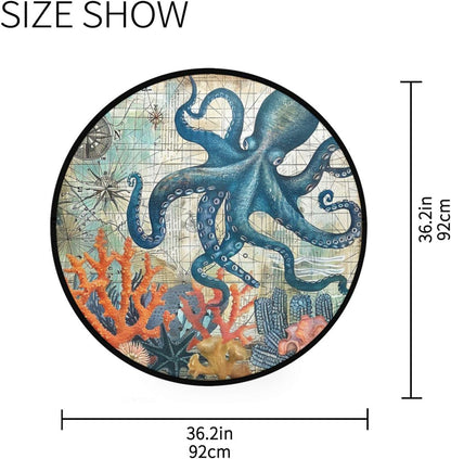 Vdsrup Ocean Sea Horse Doormat Nautical Seahorse Starfish Round Floor Mat Non Slip Carpet Yoga Mat Rug for Entryway Living Room Bedroom Home Decor 3'