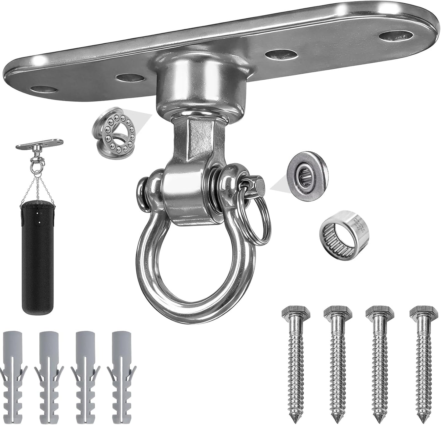 Heavy Bag Hanger,Stainless Wall Ceiling Mount Hook 180°/360° Rotation Wood Beam Holder Body Weight Strength Training Systems, Aerial Yoga Swing & Hammock