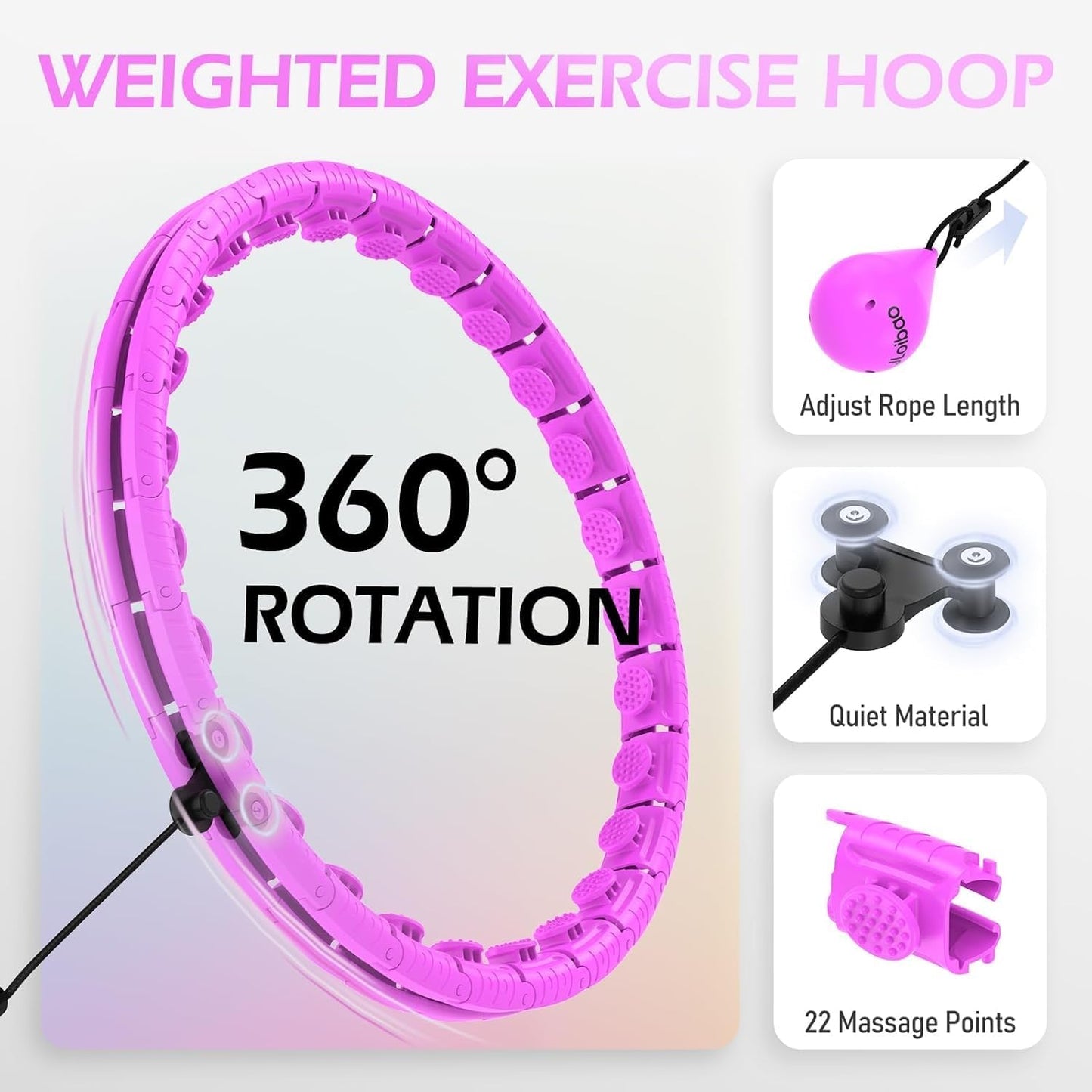 JLoibao Weighted Hula Circle with 26/32 Links(56-66 Inch) for Adults Weight Loss, Infinity Fitness Hoop Plus Size, for Women Smart Exercise Equipment