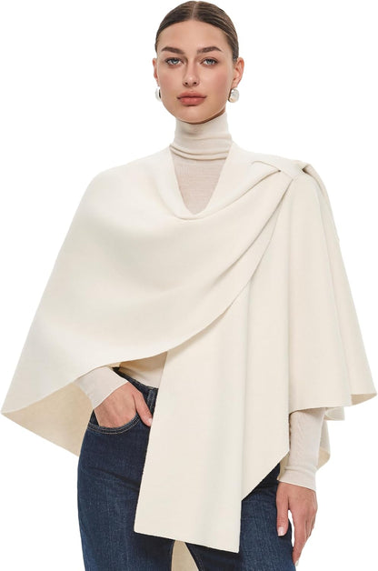 PULI Womens Large Cross Front Poncho Sweater Wrap Topper Knitted Elegant Shawls Cape for Fall Winter