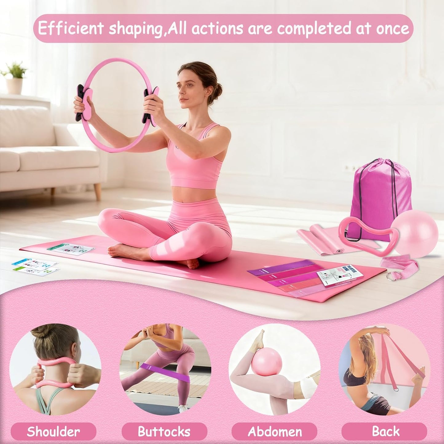 Pilates Kit for Women Pilates Equipment Ring and Ball Set Magic Circle Hoop with 5 Resistance Bands Compact Toning Fitness Essentials Starter Set Accessories with Exercise Guide
