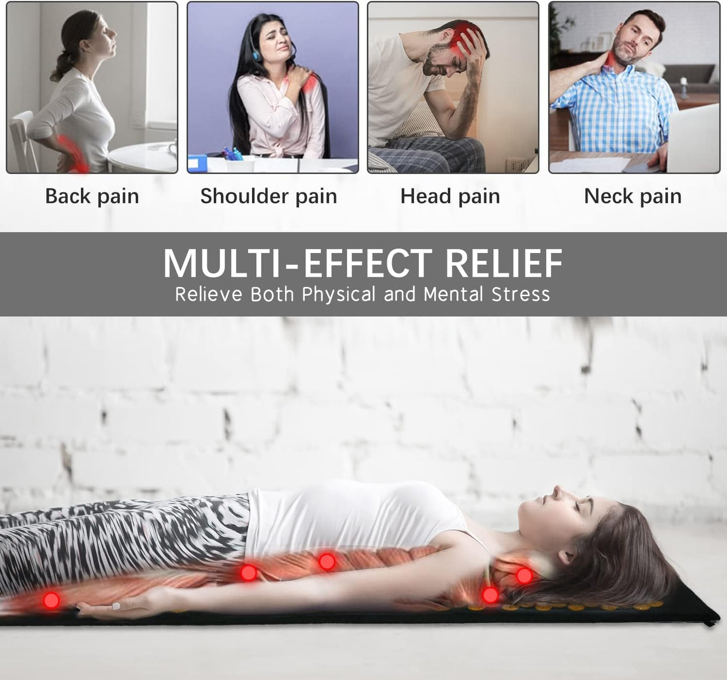 Extra Long Yoga Acupressure Mat Set,Massage Acupuncture Mat Large,Magnetic Mat Acupressure Body mat and Pillow for Neck Back Pain Relief(Gold)