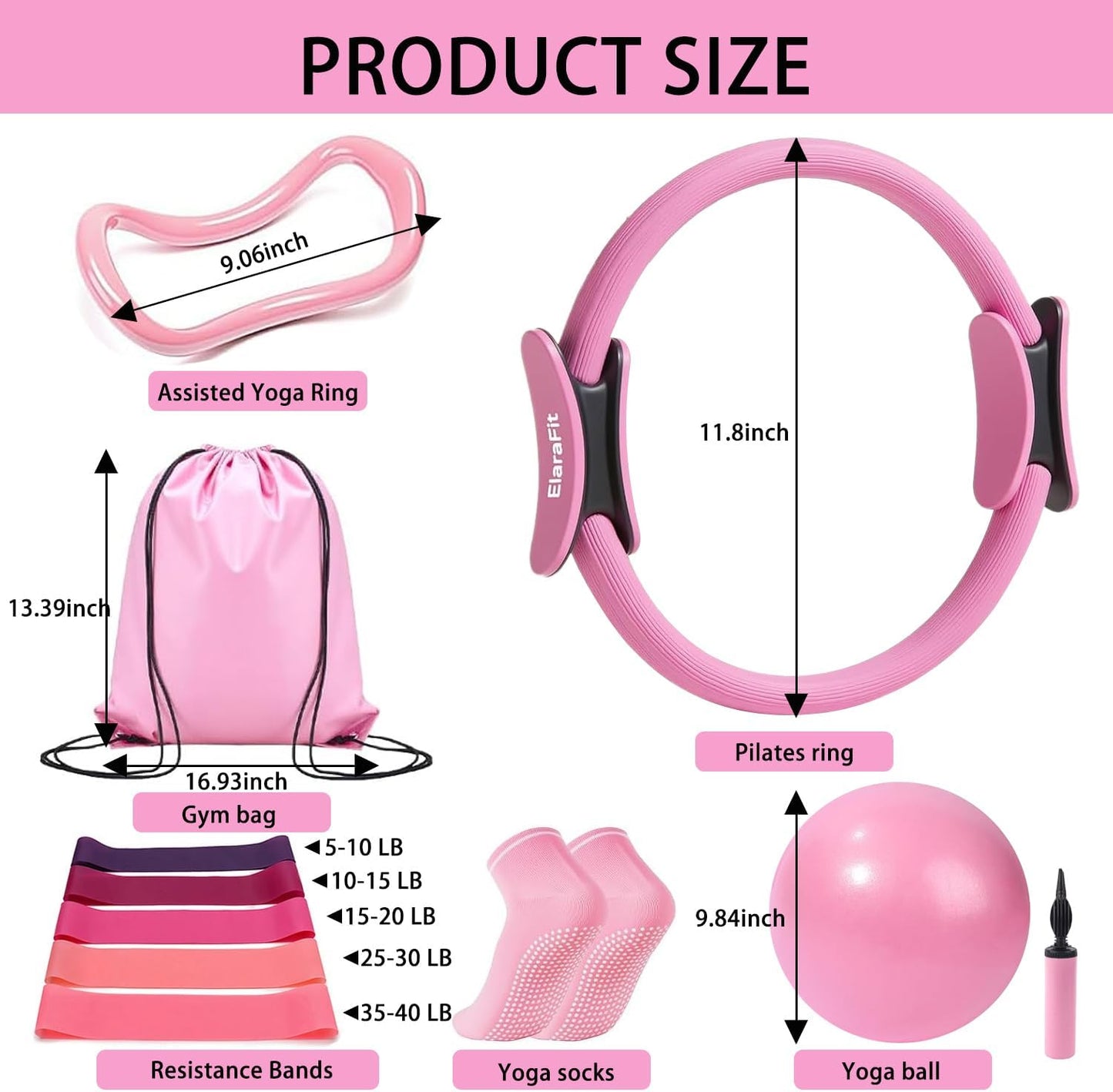 Home Pilates Ring and Ball Set for Women with 5 Resistance Bands 13 inch Magic Circle Workout Starter Kit for Beginners Full Body Toning 15 Min Daily Routine Pilates Equipment