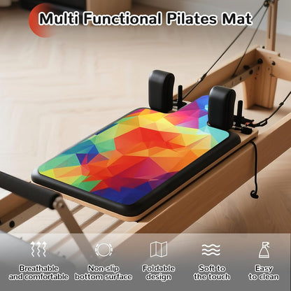 Non Slip Pilates Reformer Mat, Soft Fleece Surface Pilates Towel Mat, Pilates Mat with Multiple Equipment, Lightweight and Foldable, Wicking and Quick Drying for Yoga, Fitness