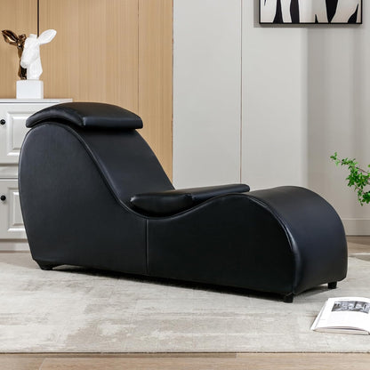 PUREMIND Yoga Chair, Curved Yoga Chaise Lounge for Adult Stretching, Exercising and Relaxing, Indoor Lounge Chair with Adjustable Head Cushion for Living Room Apartment and Bedroom - Black