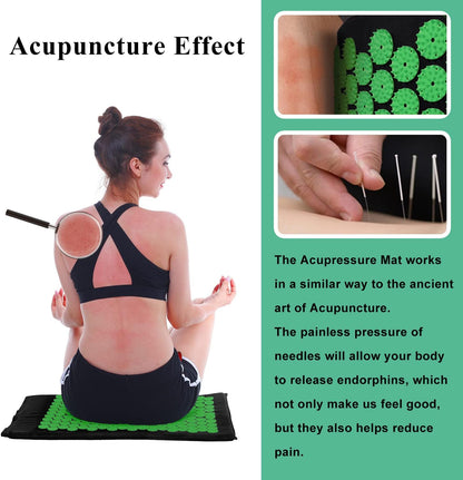 XiaoMaGe Acupressure Mat and Pillow Set with Bag - Large Size 28.7 X 16.5 inch Acupuncture Mat for Neck & Back Pain, Muscle Relaxation Stress Relief, Sciatica Pain Relief Pillow (Black)