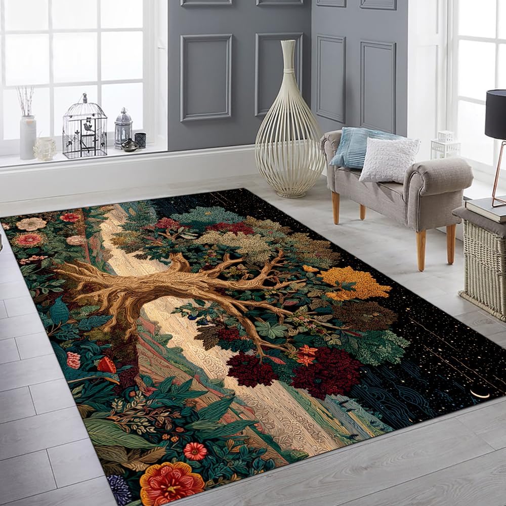 Tree of Life Area Rug – Bohemian Mandala Carpet for Living Room, Bedroom, Meditation Space, Yoga, Spiritual Home Décor – Large Soft Floor Mat for Indoor Decoration (TOL08)