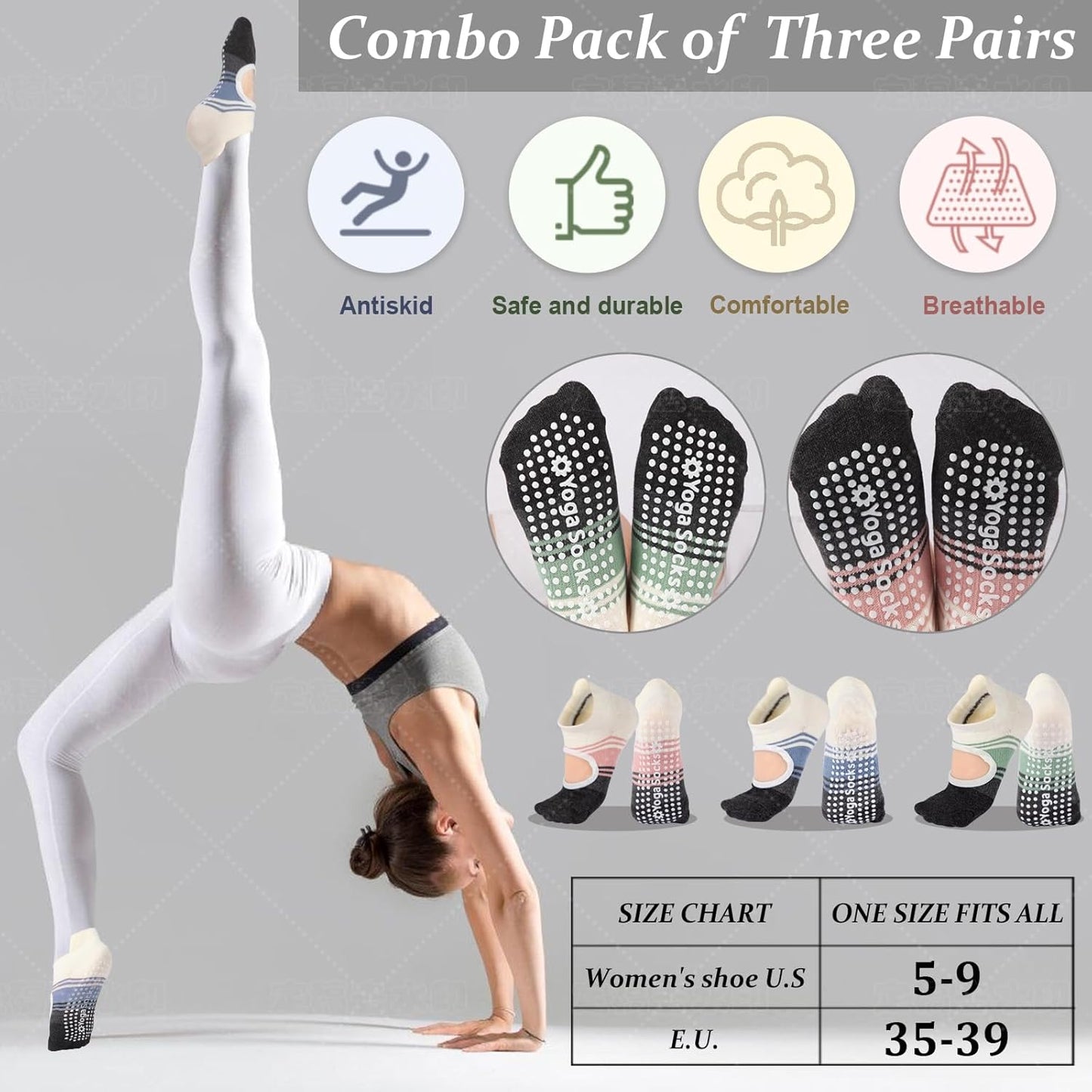 Pilates Socks with Grips for Women,Yoga Socks, Non-Slip Yoga Sock with Toe Separators, Pilates Non Slip Sock