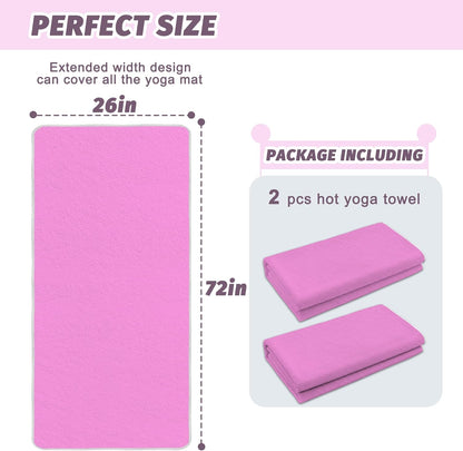 Hot Yoga Towel Non-Slip, 2 Pack Thick & Soft Yoga Mat Towel, Sweat Absorbent, with Grip Dot, 72" x 27", Yoga Towel for Hot Yoga, Pilates, Fitness and Gym Workouts, Light Pink