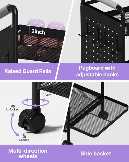 YOTTOY 3-Tier Gym Storage Rack for Home Gym–Multi-Functional Weight Rack, Dumbbell Rack, Yoga Mat Holder with Side Basket & 6 Hooks, Gym Equipment Organizer