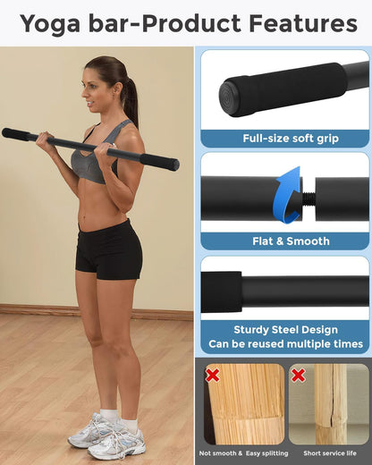 P Polerden Yoga Stick, 5ft Exercise Stick for Mobility, Stretching Stick with Non-Slip Ends, Exercise Dowel for Pilates, Balance Pole and Stretch Bar for Stretching Equipment